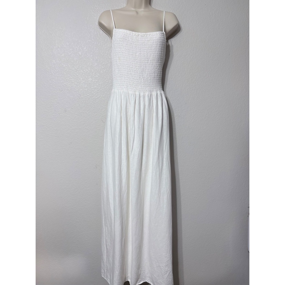 Z Supply Bayside Linen Blend Smocked Maxi Dress White ZD252649 Large